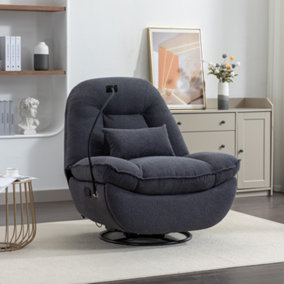 Fallon Boucle Fabric Swivel Based Recliner Chair - Dark Grey
