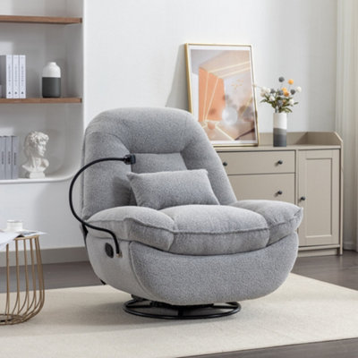 Fallon Boucle Fabric Swivel Based Recliner Chair - Light Grey