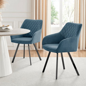 Falun Deep Padded Dining Chairs Upholstered in Soft & Durable Blue Fabric With Black Legs (Set of 2)