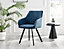 Falun Deep Padded Dining Chairs Upholstered in Soft & Durable Blue Fabric With Black Legs (Set of 2)