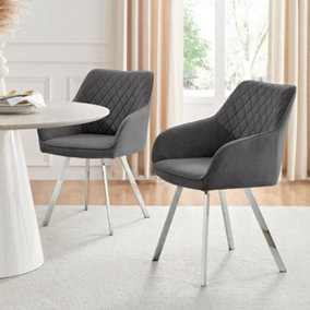 Falun Deep Padded Dining Chairs Upholstered in Soft & Durable Dark Grey Fabric With Chrome Legs (Set of 2)