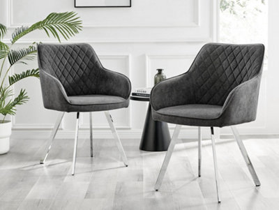 Grey armchair store with chrome legs