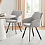 Falun Deep Padded Dining Chairs Upholstered in Soft & Durable Light Grey Fabric With Black Legs (Set of 2)