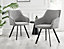 Falun Deep Padded Dining Chairs Upholstered in Soft & Durable Light Grey Fabric With Black Legs (Set of 2)