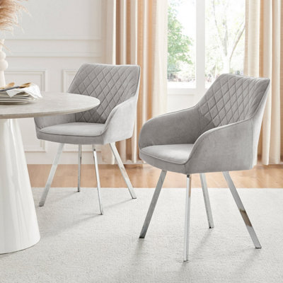 Falun Deep Padded Dining Chairs Upholstered in Soft Durable Light Grey Fabric With Chrome Legs Set of 2 DIY at B Q