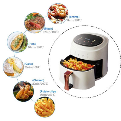Family Size 5.5 L 1400W White Digital Air Fryer Oven with Non Stick Basket and Timer