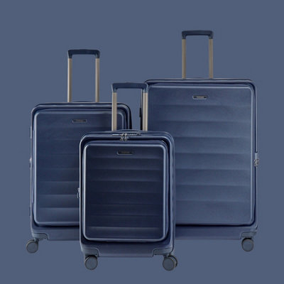 Fantana Phoenix Navy Blue Set of 3 Hard Shell Suitcases with Front ...