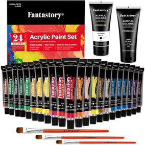Fantastory Acrylic Paint Set 24 Colour Non Toxic Non Fading Waterproof Brush Kit