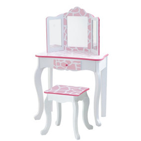 Fantasy Fields by Teamson Kids Gisele Dressing Tables Vanity Table With Mirror & Stool Animal Print TD-11670D