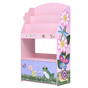 Fantasy Fields by Teamson Kids Magic Garden Kids 3-Tier Wooden Bookshelf with Storage, Multicolor