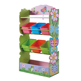 Fantasy Fields by Teamson Kids Magic Garden Kids Wooden Toy Organizer with Storage Bins, Pink/Green