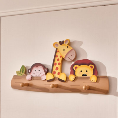 Safari Jungle Kids Wall Hooks  4 Double Hooks on Wooden Base Wall Coa –  Carousel