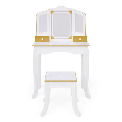 Fantasy Fields by Teamson Kids Versailles Faux Marble Vanity with Stool, White/Gold