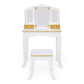 Fantasy Fields by Teamson Kids Versailles Faux Marble Vanity with Stool, White/Gold