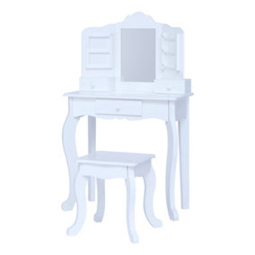 Fantasy Fields Kids Dressing Table Vanity Set, Mirror & Stool White TD-13366D