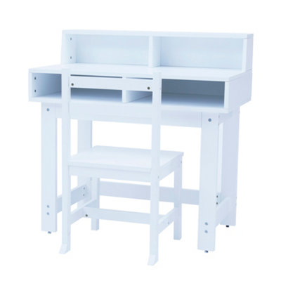 Fantasy Fields -  Kids wooden Desk & Chairs set with storage on the table top  - White