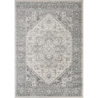 FARAH Vintage Traditional Oriental Boho Grey/White Area Rug 160 x 220 cm