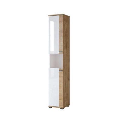 Fargo 17 Bathroom Cabinet H1930mm W350mm D300mm - White Gloss & Oak Golden Finish