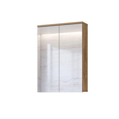 Fargo 21 Bathroom Cabinet H740mm W610mm D180mm - White & Oak Golden Finish