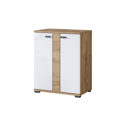 Fargo 47 Standing Vanity Unit H740mm W610mm D340mm - White Gloss & Oak Golden Finish