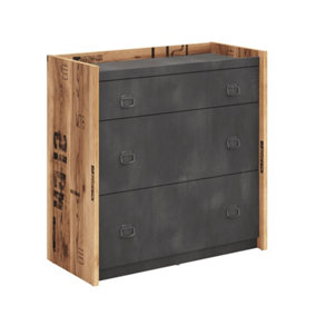 Fargo Chest of Drawers with Metal Handles in Raw Steel & Canyon Alpine Spruce W900mm x H900mm x D420mm - Ideal for Bedroom Storage