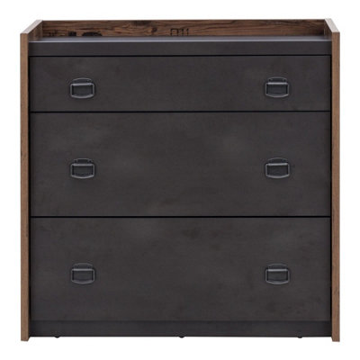 Fargo Chest of Drawers with Metal Handles in Raw Steel & Canyon Alpine Spruce W900mm x H900mm x D420mm - Ideal for Bedroom Storage