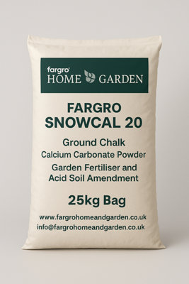 Fargro Ground Chalk, Calcium Carbonate Powder, Snowcal 20, Garden Fertiliser and Acid Soil Amendment, 25kg Bag