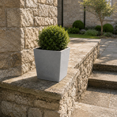 Fargro Home and Garden™ Square Stone Planter Pot - Stone Concrete Grey ...