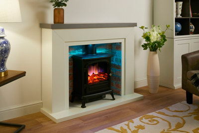 Farlington Fireplace Suite with a Black Electric Stove - Grey Top/Red Brick