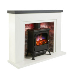 Farlington Fireplace Suite with a Black Electric Stove - Grey Top/Rustic Brick