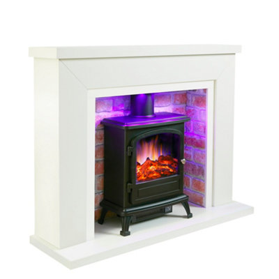 Farlington Fireplace Suite with a Black Electric Stove - White Top/Red Brick