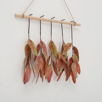 Farmhouse Artificial Red Eucalyptus Nordic Wall Hanging Decor with Wooden Stick 50cm