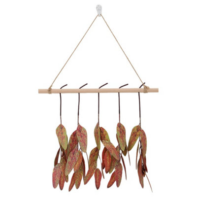 Farmhouse Artificial Red Eucalyptus Nordic Wall Hanging Decor with Wooden Stick 50cm