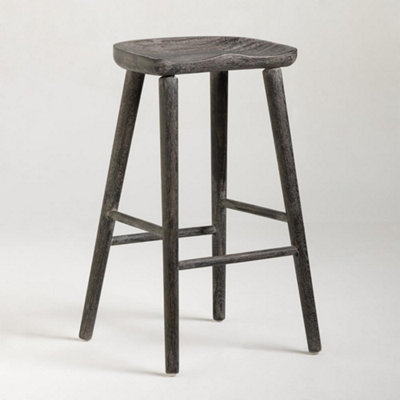 Farmhouse Bar Stool Shaker Shaped Seat Ashy Ink Solid Oak Counter Frame ...