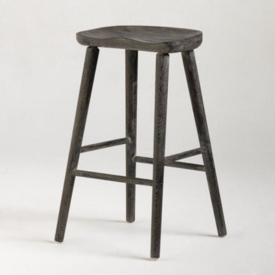 Farmhouse Bar Stool Shaker Shaped Seat Ashy Ink Solid Oak Counter Frame ...