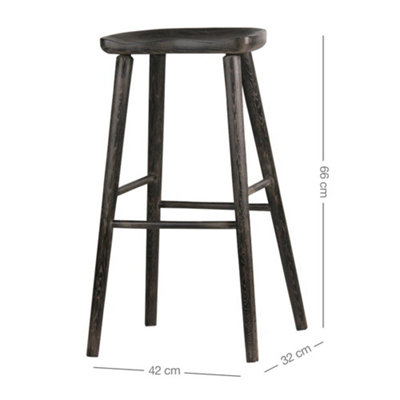 Farmhouse Bar Stool Shaker Shaped Seat Ashy Ink Solid Oak Counter Frame ...