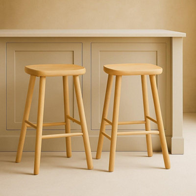Farmhouse Bar Stool Shaped Counter 66cm Seat Height Natural Oak Shaker ...