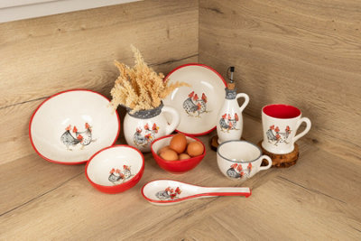 Farmhouse Hand Painted Ceramic Kitchen Dining Set of 2 Breakfast Mugs (D) 10.5cm x (H) 11cm
