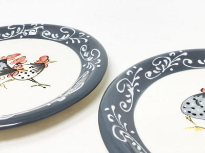 Farmhouse Hand Painted Ceramic Kitchen Dining Set of 2 Side Plates (Diam) 19cm