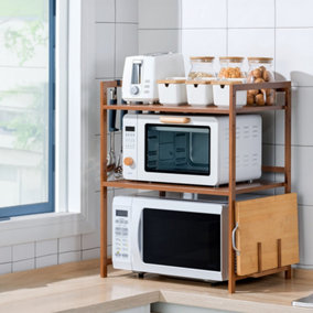 Farmhouse-Style Brown Wooden Spice Rack with Shelves and Hooks 55cm W x 35cm D x 67cm H