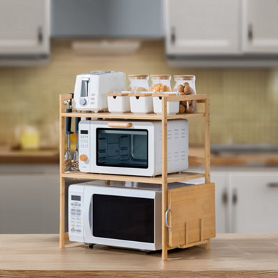 Farmhouse-Style Natural Finish 2-Tier Wooden Spice Rack with