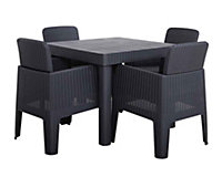 Faro 5 Pc Square Dining Set with Cushions - Polypropylene - H90 x W90 x L75.9 cm - Black