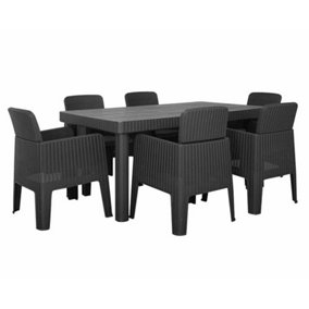 Faro 7 Pc Rectangle Dining Set - Polypropylene - H168 x W98 x L75.5 cm - Black