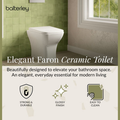 Faron Rimless Back to Wall Toilet Pan & Soft Close Seat (Cistern Not Included) - 410mm x 365mm x 500mm - Balterley