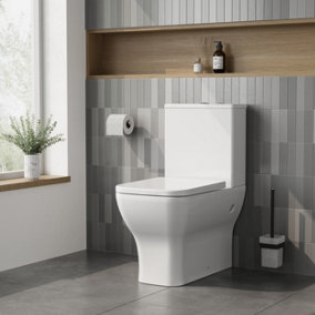 Faron Rimless Flush to Wall Toilet Pan, Cistern & Soft Close Seat - 795mm x 385mm x 613mm - Balterley