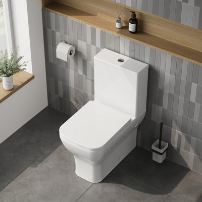 Faron Rimless Flush to Wall Toilet Pan, Cistern & Soft Close Seat - 795mm x 385mm x 613mm - Balterley