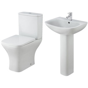 Faron Soft Square Ceramic Bundle - Rimless Toilet Pan, Cistern, Seat, 1 Tap Hole 545mm Basin and Full Pedestal - Balterley