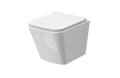 Faron Soft Square Wall Hung Toilet Pan, Soft Close Seat & Concealed Cistern with Square Push Button Plate, 325mm - Balterley