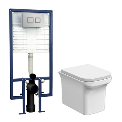 Faron Soft Square Wall Hung Toilet Pan, Soft Close Seat & Concealed