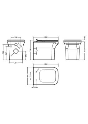 Faron Soft Square Wall Hung Toilet Pan, Soft Close Seat & Concealed Cistern with Square Push Button Plate, 390mm  - Balterley